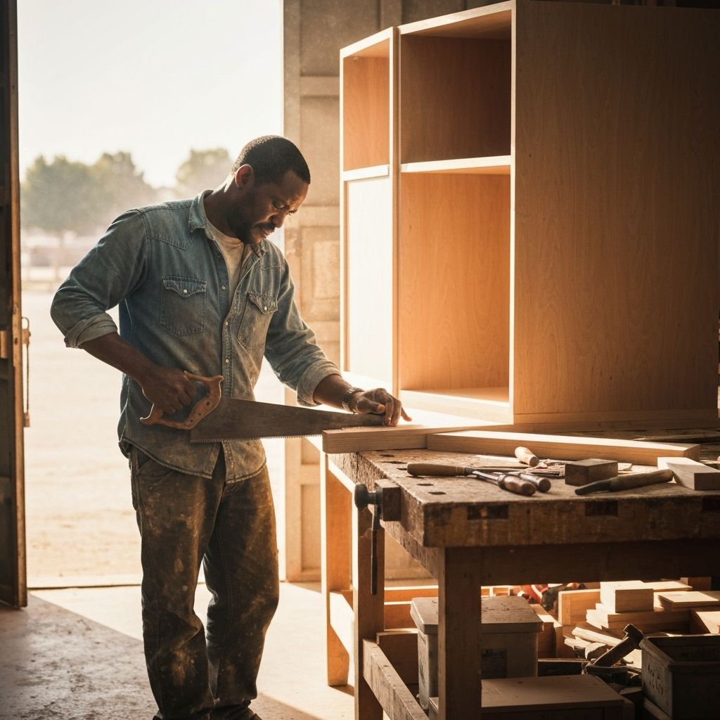 Professional carpenter crafting custom cabinetry - ZECO Construction skilled worker in Gauteng