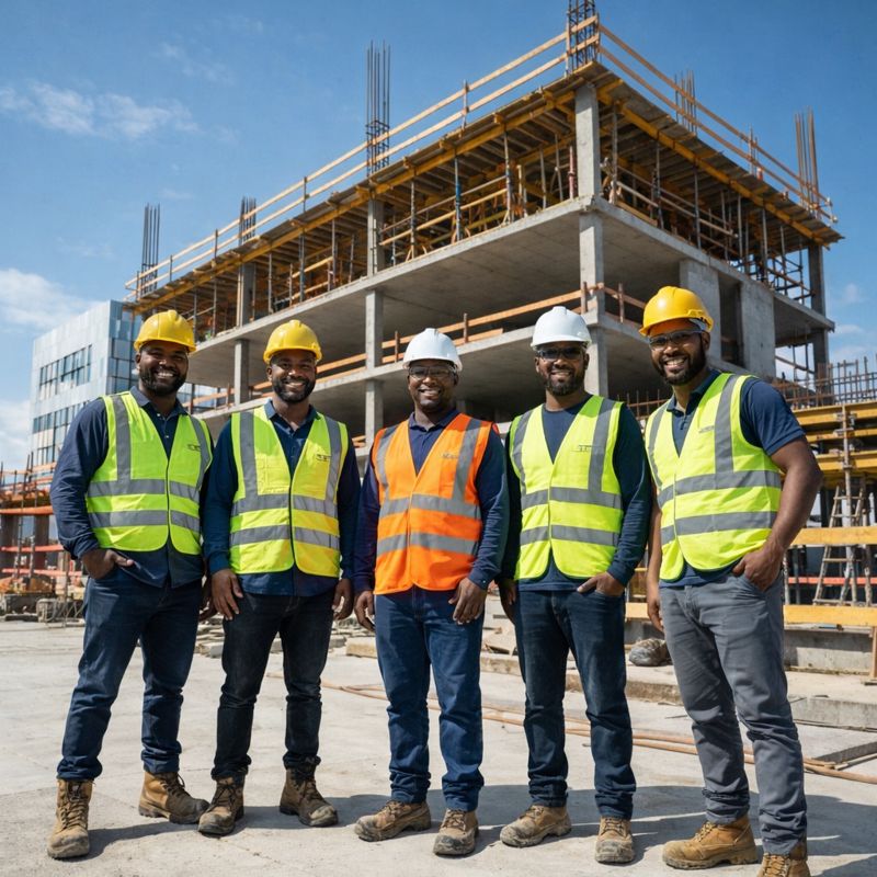 Professional construction team working on site in Gauteng - ZECO Construction skilled workers